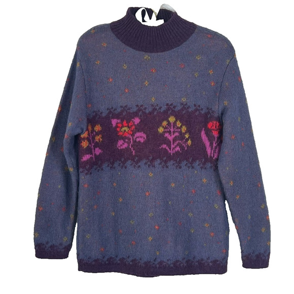 United Colors of Benetton Sweater Womens Size 44 Mohair Wool Floral Italy - Picture 1 of 9